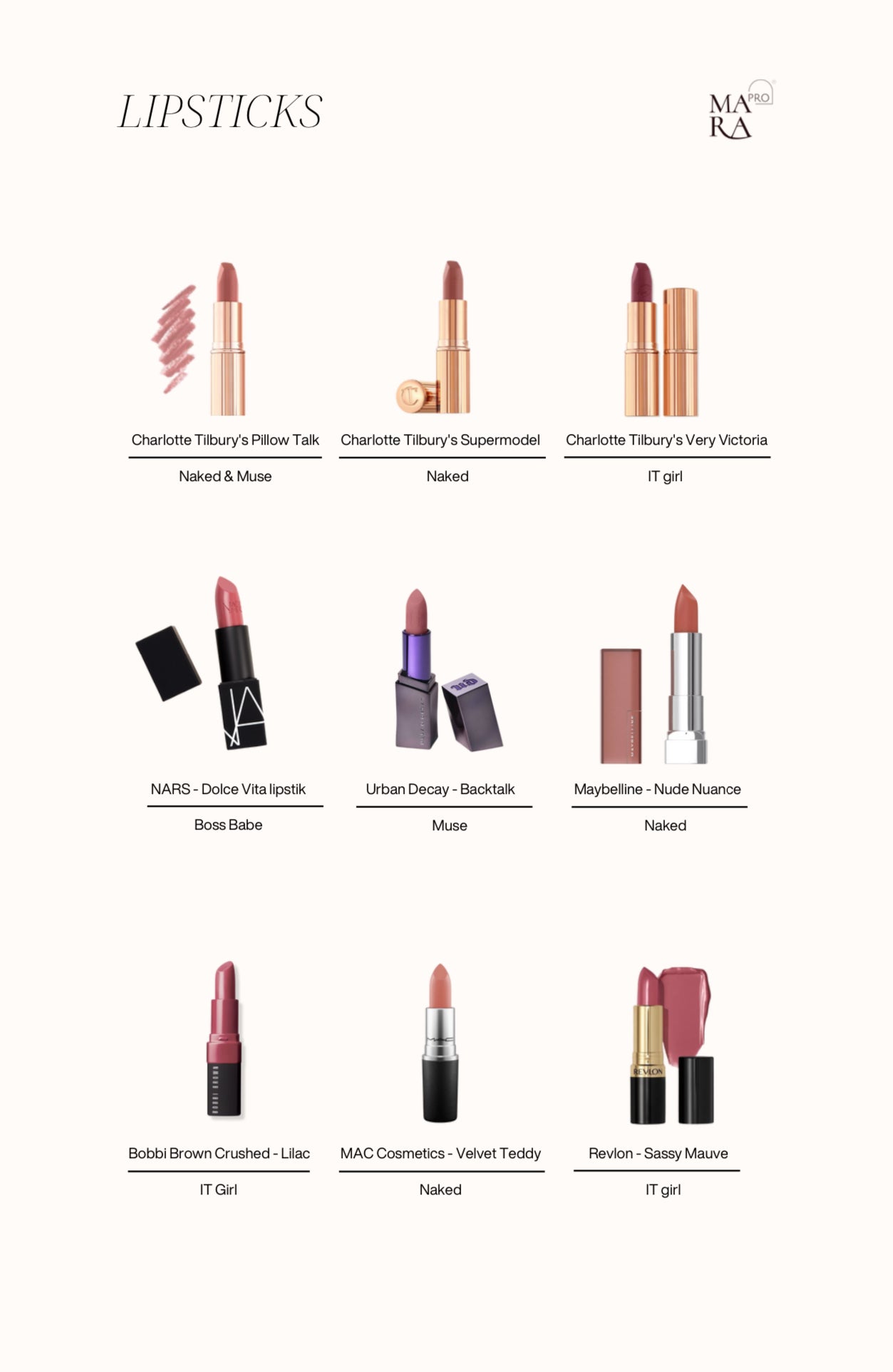 Folleto del set de labios nude MARA Pro